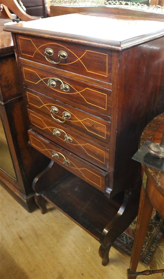 Edwardian inlaid mahogany music cabinet(-)